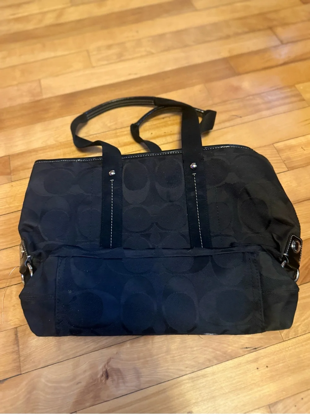 Coach Black Signature Tote with Floral Charm